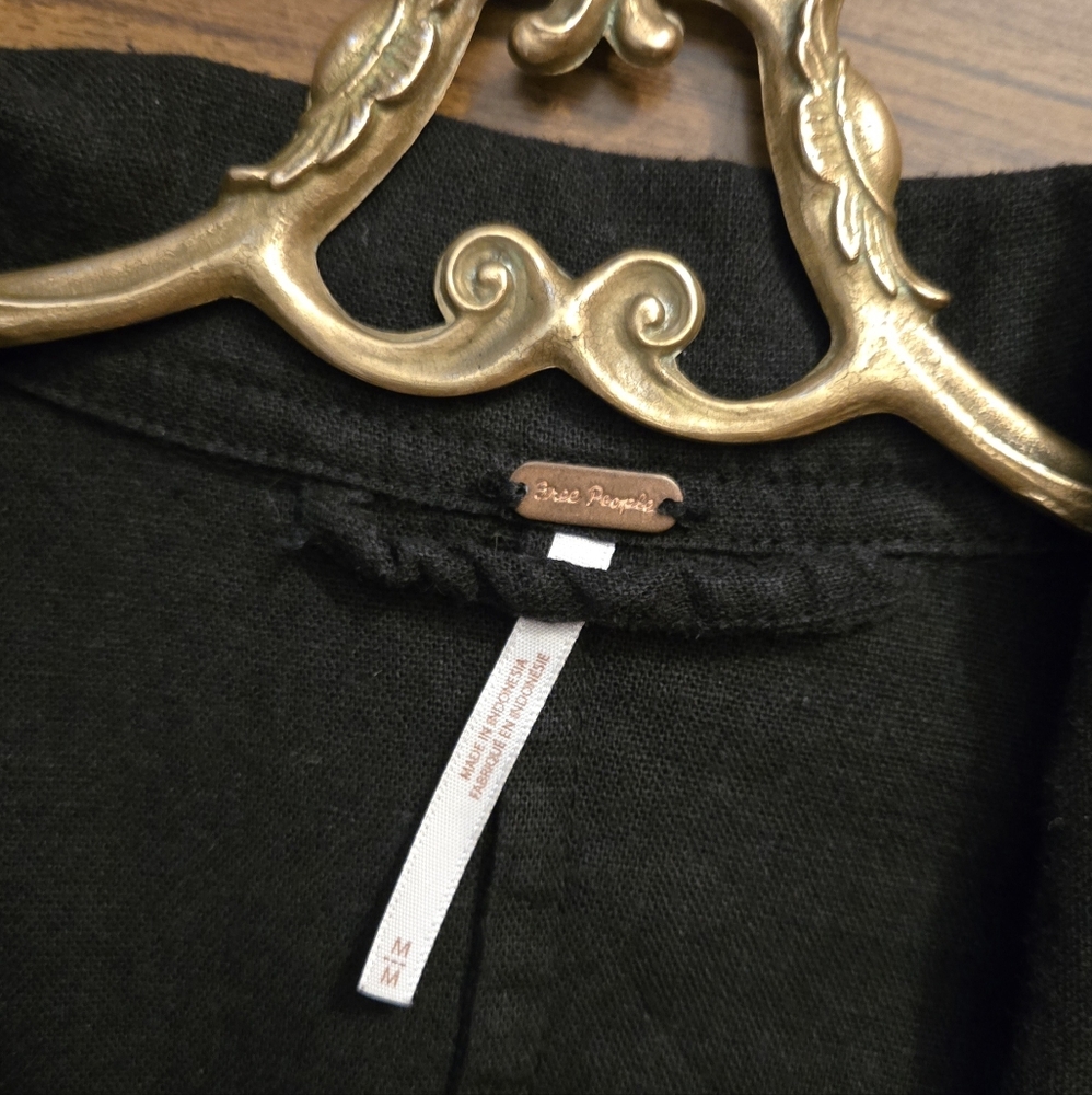 Free People Double Breasted Black Linen Jacket - Picture 3 of 10